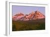 OR, Deschutes NF. Sunrise reddens Middle Sister and North Sister in the Three Sisters Wilderness.-John Barger-Framed Photographic Print