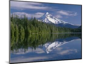 OR, Mount Hood NF and conifer forest reflect on calm surface of Lost Lake.-John Barger-Mounted Photographic Print