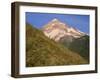 OR, Mount Hood NF. Mount Hood Wilderness, West side of Mount Hood and summer wildflowers-John Barger-Framed Photographic Print