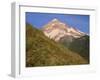 OR, Mount Hood NF. Mount Hood Wilderness, West side of Mount Hood and summer wildflowers-John Barger-Framed Photographic Print
