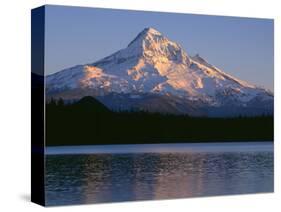 OR, Mount Hood NF. Sunset light on north side of Mount Hood with first snow of autumn-John Barger-Stretched Canvas