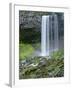 OR, Mount Hood NF. Tamanawas Falls with moss-covered rocks at it's base is formed-John Barger-Framed Photographic Print