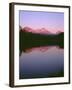 OR, Willamette NF. Sunset reddens the Three Sisters which reflect in Scott Lake.-John Barger-Framed Photographic Print