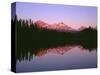 OR, Willamette NF. Sunset reddens the Three Sisters which reflect in Scott Lake.-John Barger-Stretched Canvas