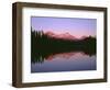 OR, Willamette NF. Sunset reddens the Three Sisters which reflect in Scott Lake.-John Barger-Framed Photographic Print