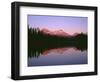 OR, Willamette NF. Sunset reddens the Three Sisters which reflect in Scott Lake.-John Barger-Framed Photographic Print