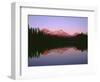 OR, Willamette NF. Sunset reddens the Three Sisters which reflect in Scott Lake.-John Barger-Framed Photographic Print