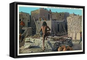 Oraibi, Arizona - Hopi Snake Priest Enters Snake Kiva-Lantern Press-Framed Stretched Canvas