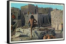 Oraibi, Arizona - Hopi Snake Priest Enters Snake Kiva-Lantern Press-Framed Stretched Canvas