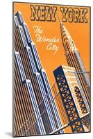 Orange and Blue Graphic of New York City Skyline-null-Mounted Art Print