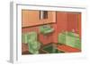 Orange and Green Bathroom-null-Framed Art Print