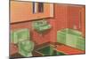 Orange and Green Bathroom-null-Mounted Art Print