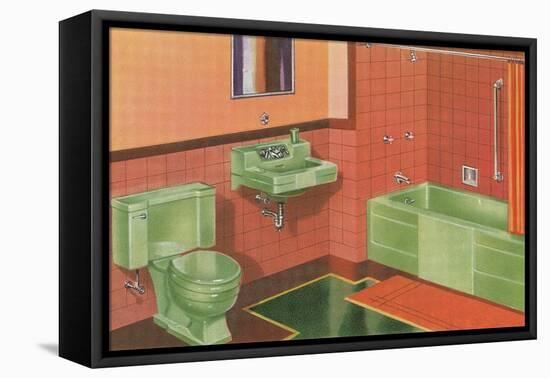 Orange and Green Bathroom-null-Framed Stretched Canvas