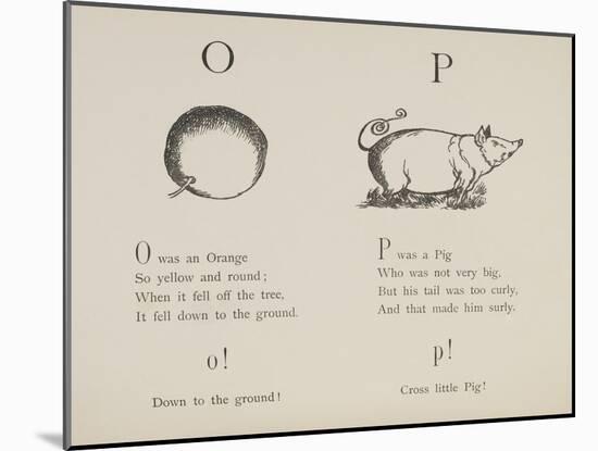 Orange and Pig Illustrations and Verses From Nonsense Alphabets Drawn and Written by Edward Lear.-Edward Lear-Mounted Giclee Print