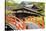 Orange Arched Bridge of Japanese Temple Garden in Shimogamo-Jinja, Kyoto, Japan-elwynn-Stretched Canvas