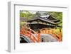 Orange Arched Bridge of Japanese Temple Garden in Shimogamo-Jinja, Kyoto, Japan-elwynn-Framed Photographic Print