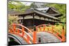 Orange Arched Bridge of Japanese Temple Garden in Shimogamo-Jinja, Kyoto, Japan-elwynn-Mounted Photographic Print