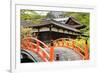 Orange Arched Bridge of Japanese Temple Garden in Shimogamo-Jinja, Kyoto, Japan-elwynn-Framed Photographic Print