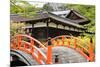 Orange Arched Bridge of Japanese Temple Garden in Shimogamo-Jinja, Kyoto, Japan-elwynn-Mounted Photographic Print