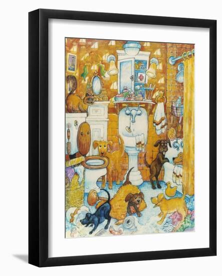 Orange Bathroom Pups-Bill Bell-Framed Giclee Print