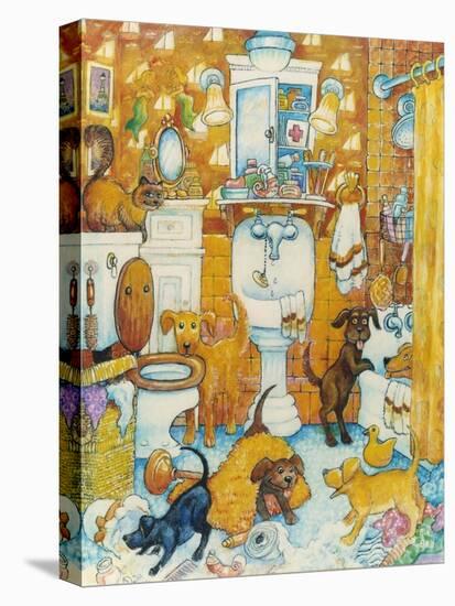 Orange Bathroom Pups-Bill Bell-Stretched Canvas