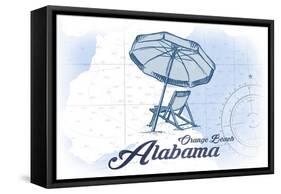 Orange Beach, Alabama - Beach Chair and Umbrella - Blue - Coastal Icon-Lantern Press-Framed Stretched Canvas