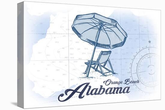 Orange Beach, Alabama - Beach Chair and Umbrella - Blue - Coastal Icon-Lantern Press-Stretched Canvas