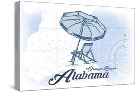 Orange Beach, Alabama - Beach Chair and Umbrella - Blue - Coastal Icon-Lantern Press-Stretched Canvas