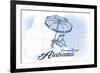 Orange Beach, Alabama - Beach Chair and Umbrella - Blue - Coastal Icon-Lantern Press-Framed Art Print