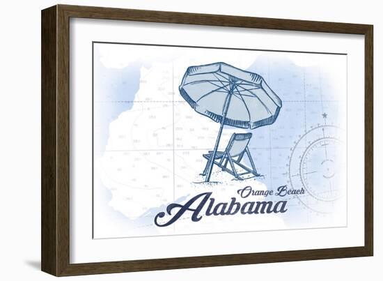 Orange Beach, Alabama - Beach Chair and Umbrella - Blue - Coastal Icon-Lantern Press-Framed Art Print