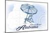 Orange Beach, Alabama - Beach Chair and Umbrella - Blue - Coastal Icon-Lantern Press-Mounted Art Print