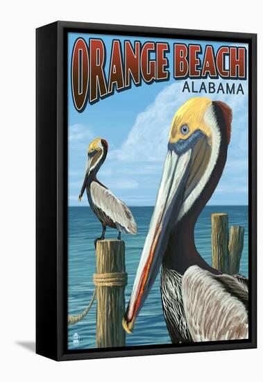 Orange Beach, Alabama - Brown Pelican-Lantern Press-Framed Stretched Canvas