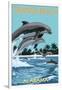 Orange Beach, Alabama - Dolphins Jumping-Lantern Press-Framed Art Print