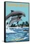 Orange Beach, Alabama - Dolphins Jumping-Lantern Press-Framed Stretched Canvas
