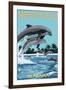 Orange Beach, Alabama - Dolphins Jumping-Lantern Press-Framed Art Print