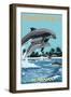 Orange Beach, Alabama - Dolphins Jumping-Lantern Press-Framed Art Print