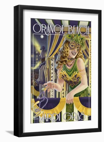 Orange Beach, Alabama - Mardi Gras Girl-Lantern Press-Framed Art Print