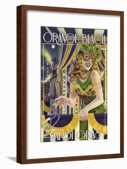 Orange Beach, Alabama - Mardi Gras Girl-Lantern Press-Framed Art Print