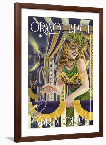 Orange Beach, Alabama - Mardi Gras Girl-Lantern Press-Framed Art Print