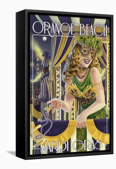 Orange Beach, Alabama - Mardi Gras Girl-Lantern Press-Framed Stretched Canvas