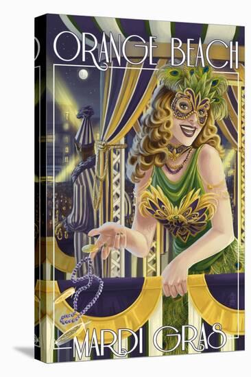 Orange Beach, Alabama - Mardi Gras Girl-Lantern Press-Stretched Canvas