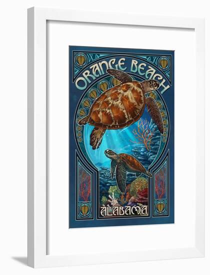 Orange Beach - Alabama - Sea Turtle Art Nouveau-Lantern Press-Framed Art Print