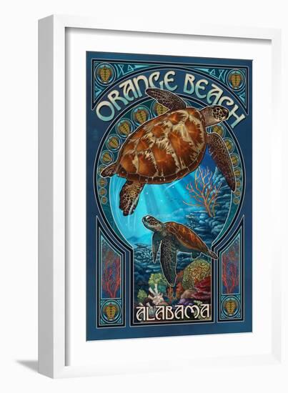 Orange Beach - Alabama - Sea Turtle Art Nouveau-Lantern Press-Framed Art Print