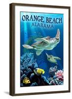 Orange Beach, Alabama - Sea Turtles Swimming-Lantern Press-Framed Art Print