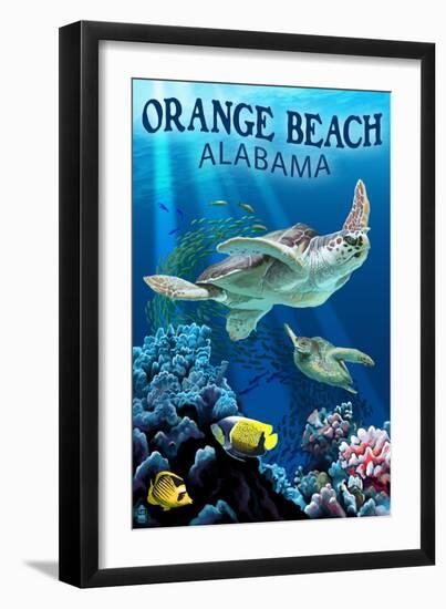 Orange Beach, Alabama - Sea Turtles Swimming-Lantern Press-Framed Art Print