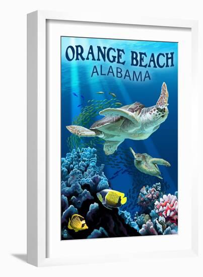 Orange Beach, Alabama - Sea Turtles Swimming-Lantern Press-Framed Art Print