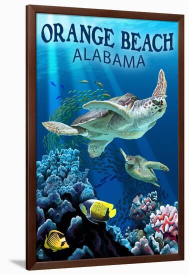 Orange Beach, Alabama - Sea Turtles Swimming-Lantern Press-Framed Art Print