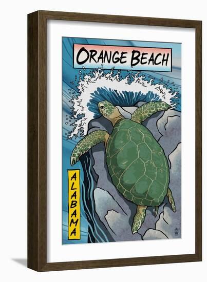 Orange Beach, Alabama - Sea Turtles Woodblock Print-Lantern Press-Framed Art Print