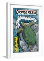 Orange Beach, Alabama - Sea Turtles Woodblock Print-Lantern Press-Framed Art Print