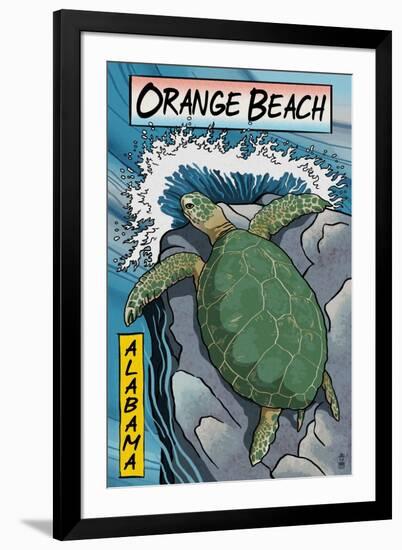 Orange Beach, Alabama - Sea Turtles Woodblock Print-Lantern Press-Framed Art Print